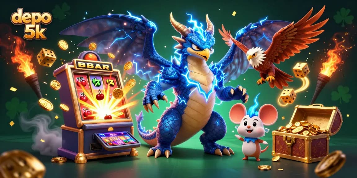 Experience the thrill of depo 5k with vivid slot gaming, golden jackpots, and vibrant casino elements.