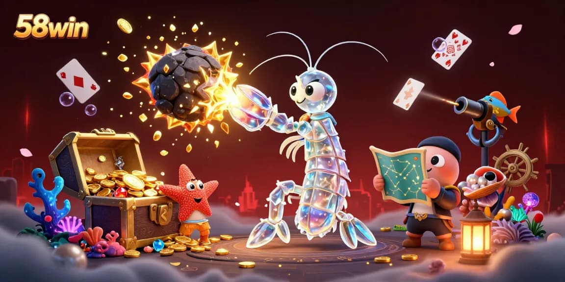 Engage with the thrilling world of 58win as the galactic mantis shrimp battles asteroids for casino riches.