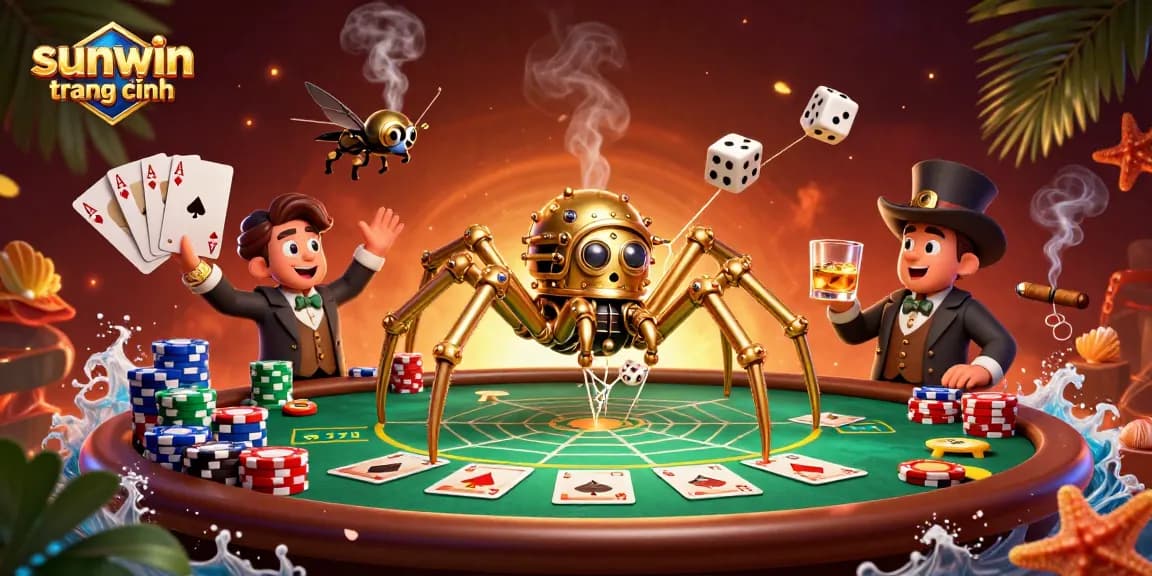 Spin and win at sunwin trang chính with a dynamic steampunk casino scene featuring daring dice and poker elements.