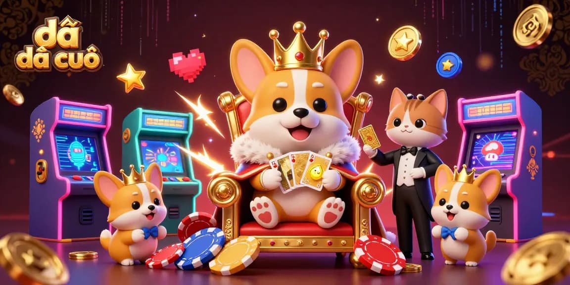 Engage in an epic đấu địa chủ game within a vibrant, 3D casino scene featuring royal characters.