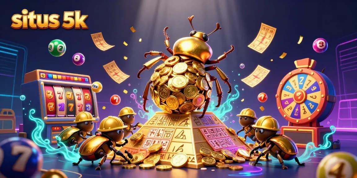 Engage with situs 5k's dynamic slot games and lotteries in this spectacular digital illustration.