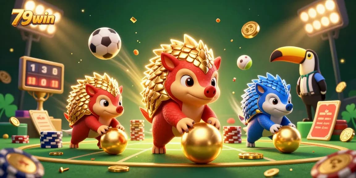Engage in thrilling betting with 79win as pangolins roll golden balls amid vibrant casino action.