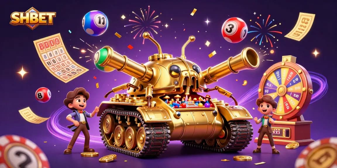 Experience the thrill at SHBET with an engaging carnival scene full of casino elements.