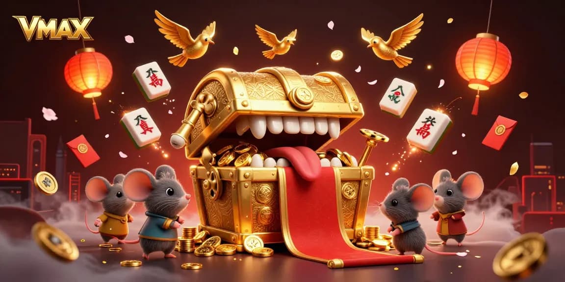 Experience the thrill of VMAX online gaming with an exciting treasure chest and alluring game elements.