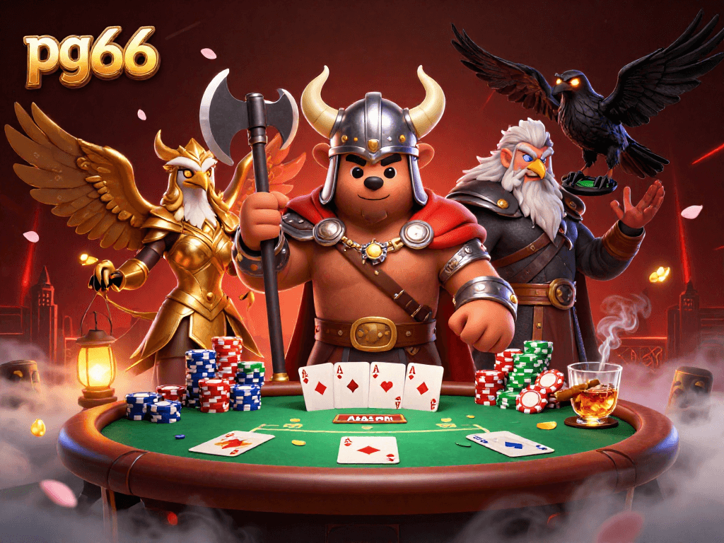 Join the excitement at pg66 with this vibrant poker scene featuring dynamic characters and rich gaming elements.