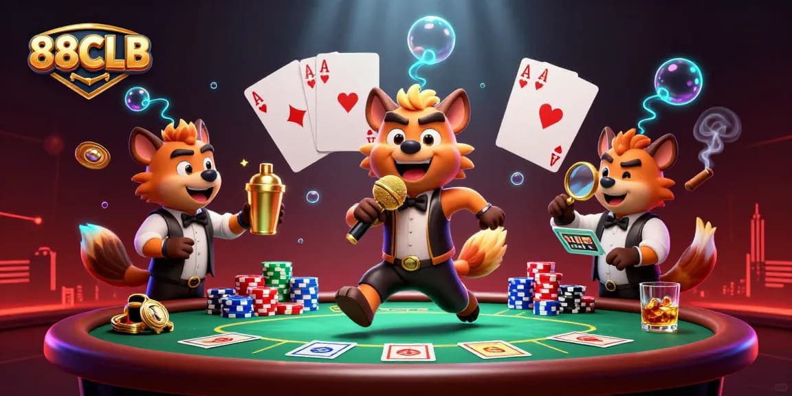 Experience the thrills of 88CLB with hyenas at a comedy casino club showcasing vibrant gambling activities.