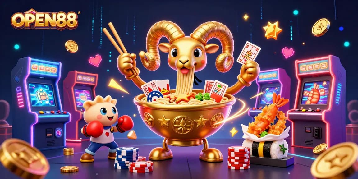 Experience thrilling gameplay at OPEN88 with dynamic casino elements and cartoon characters.