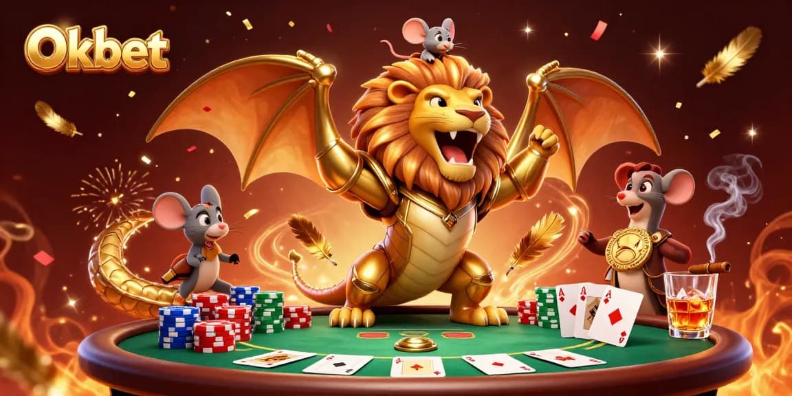 Experience thrilling action at Oxbet with a chimera creature triumphantly showcasing a poker scene, featuring vibrant gameplay elements.