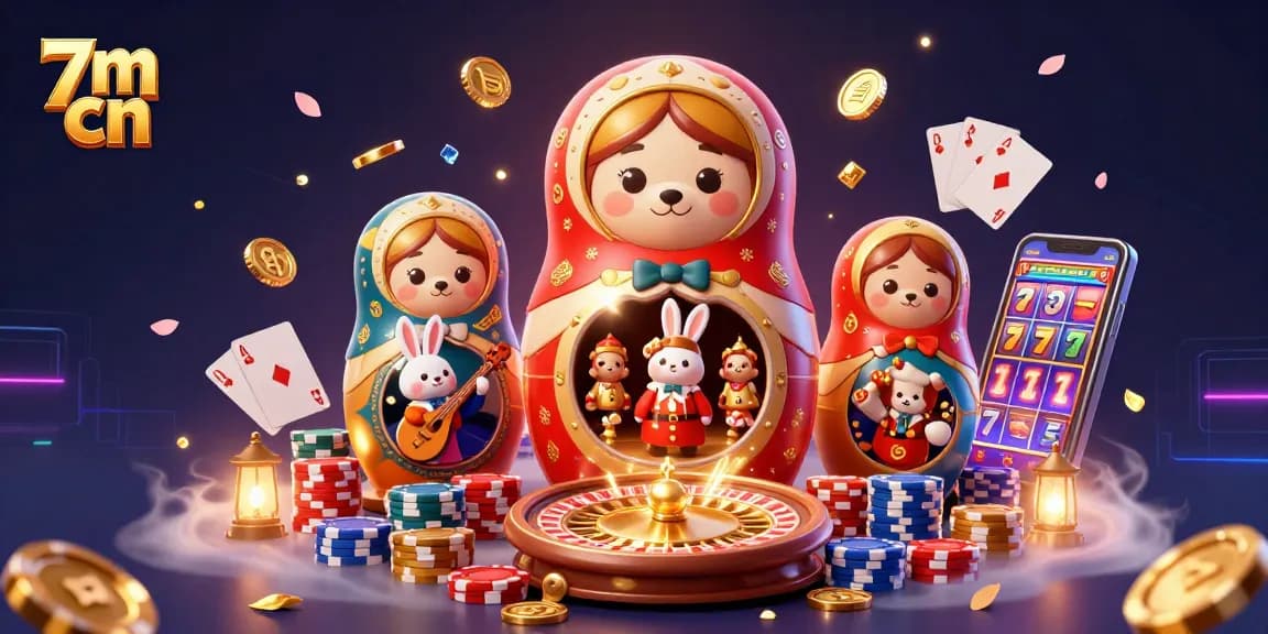 Engage with 7m cn in this vibrant 3D illustration featuring casino elements and dynamic characters.