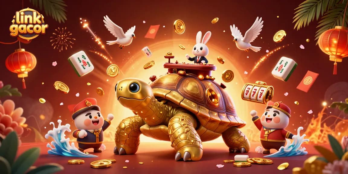 Experience winning with link gacor in this vibrant 3D casino illustration featuring dynamic characters and game elements.