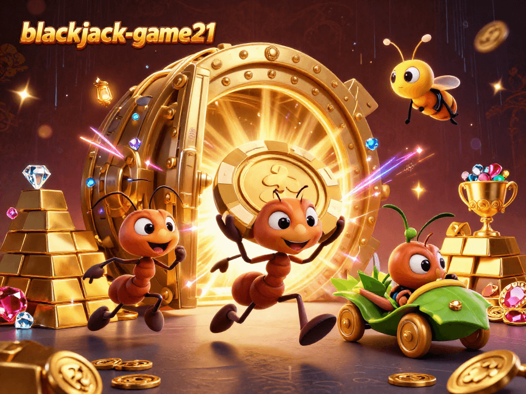 Join the excitement of blackjack-game21 as humorous ants embark on a thrilling heist with a giant poker chip.