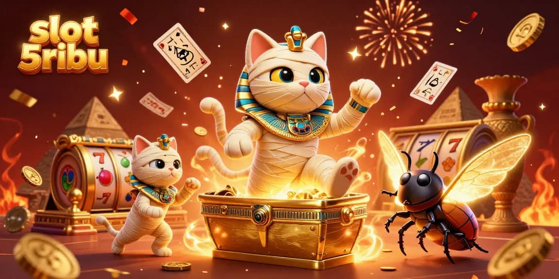 Experience thrilling gameplay with slot 5 ribu in a vibrant casino scene featuring Egyptian elements and festive decorations.