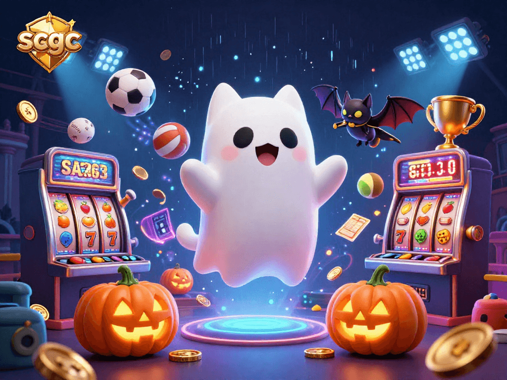 Experience the thrilling world of scgc casinos featuring a floating ghost cat, vampire bat companion, and glowing jack-o-lanterns.