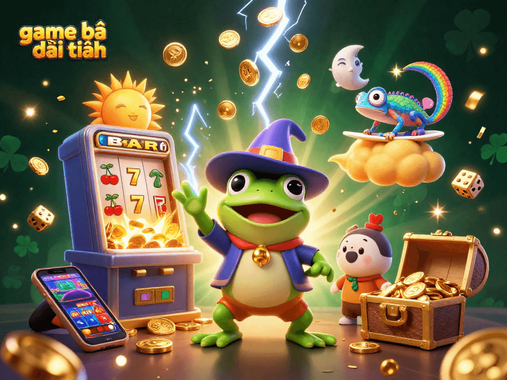 Experience thrilling game bài đổi thưởng with a 3D casino explosion of coins and vibrant characters.