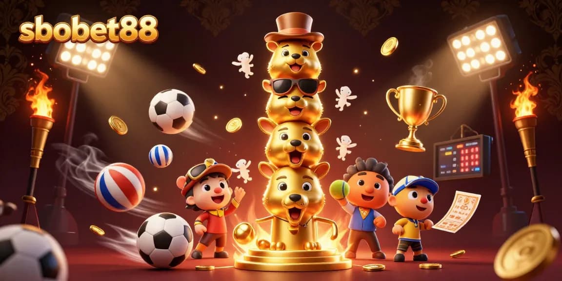 sbobet88 enhances sports betting excitement with dynamic 3D illustration capturing lively characters and thrilling elements.