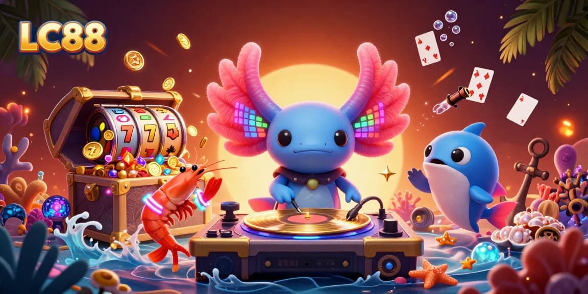 Join the fun at LC88 with vibrant casino characters and dynamic game elements in this lively underwater scene.