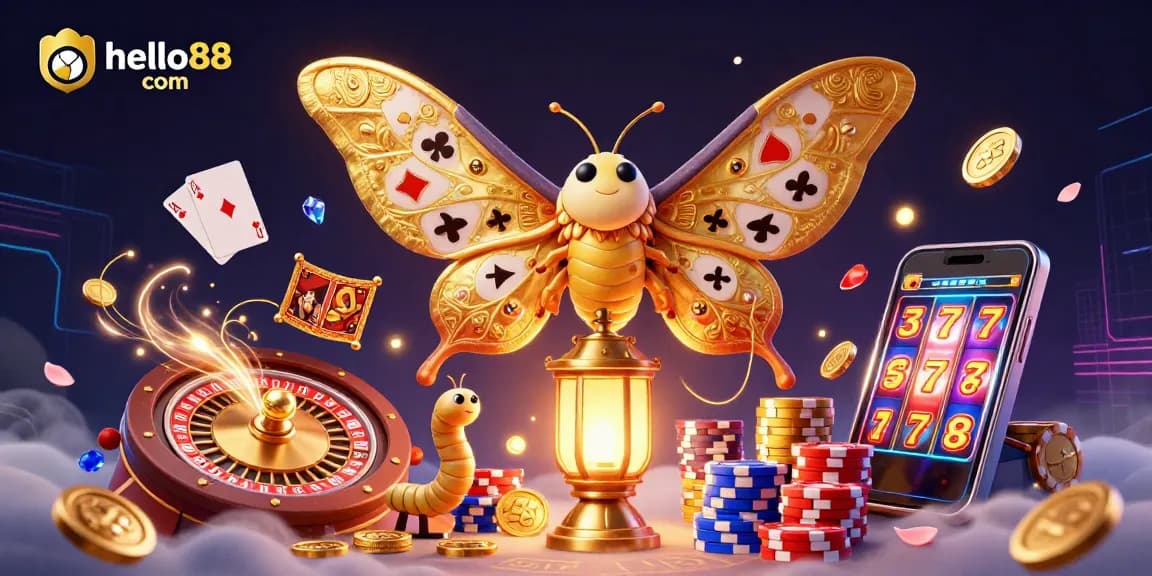 Engage with thrilling casino games at hello88 com featuring golden coins and vibrant playing cards.