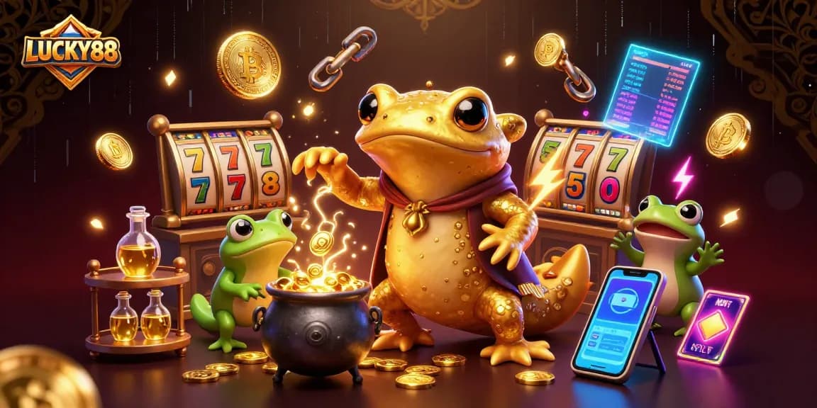 Spin to win with LUCKY88 in a dynamic casino-inspired digital art scene.