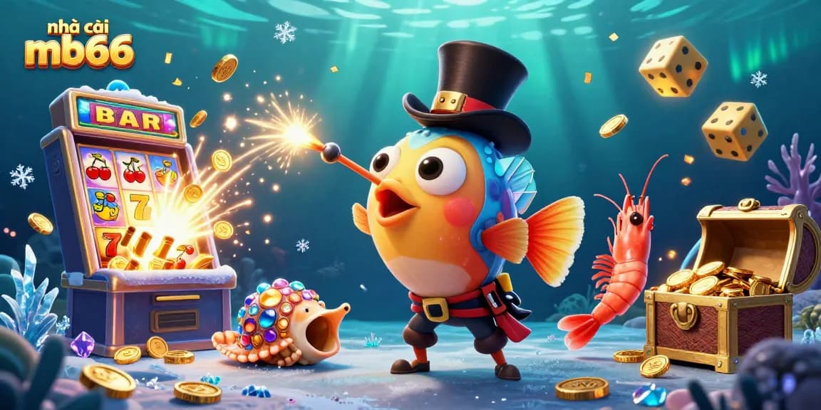 Engage with the nhà cái mb66 world as the anglerfish attracts golden coins in a vibrant casino setting.
