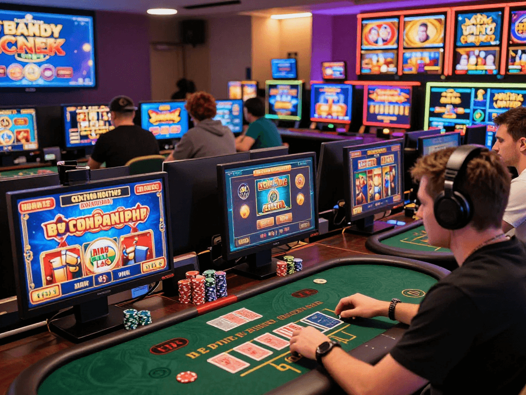 Players enjoying colorful games at non UK casinos with high bonuses and exciting features.
