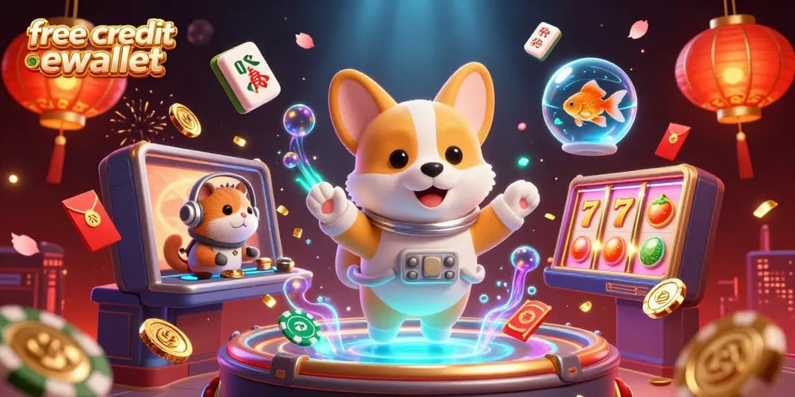 Engage with free credit ewallet features amid vibrant gaming elements in this dynamic casino scene.