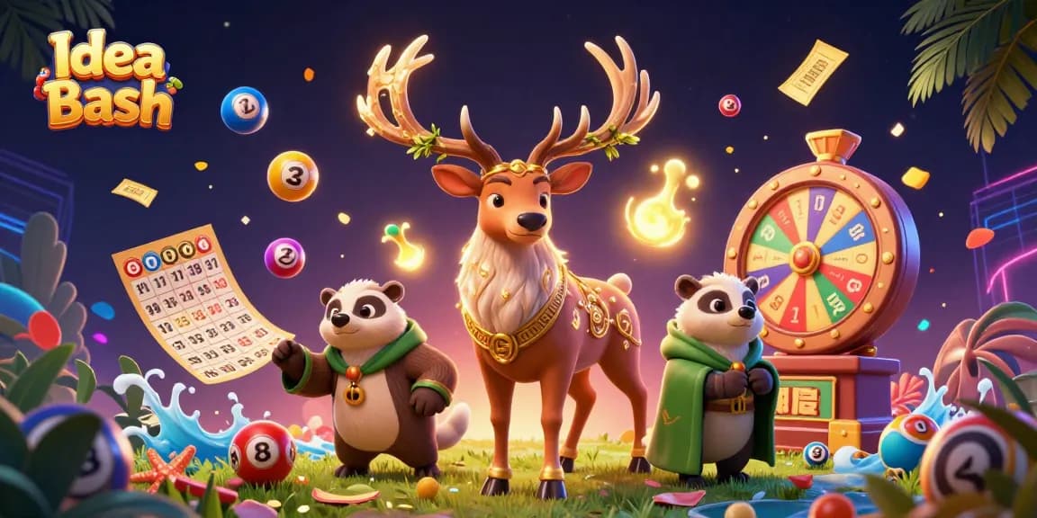 Engage with the thrilling lottery experience at Idea Bash, featuring vibrant game elements and mystical characters.