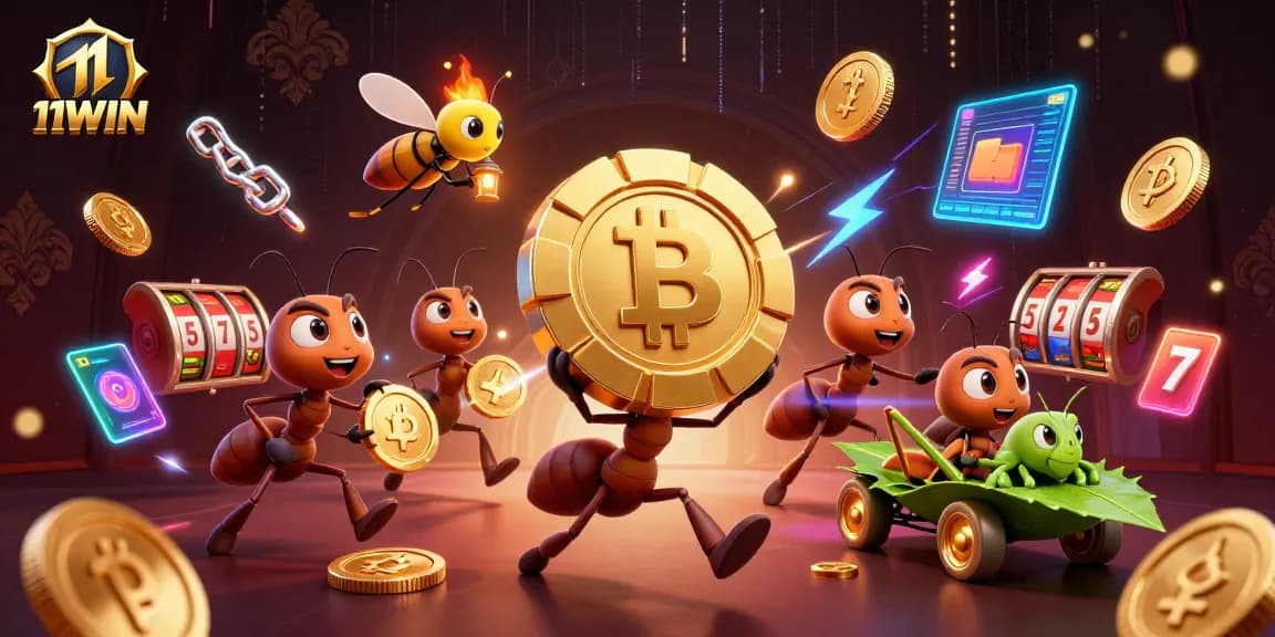 Engage in thrilling adventures at 11WIN with a team of ants heisting a gigantic poker chip.