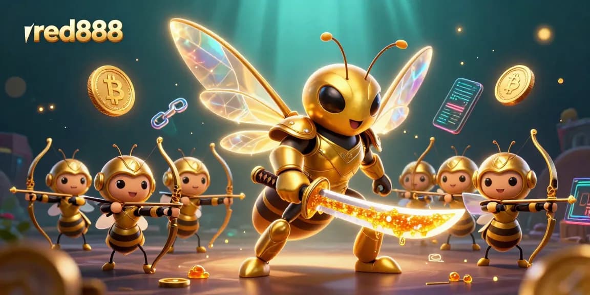 Engage with red888 at this vibrant online casino featuring a golden hornet warrior.