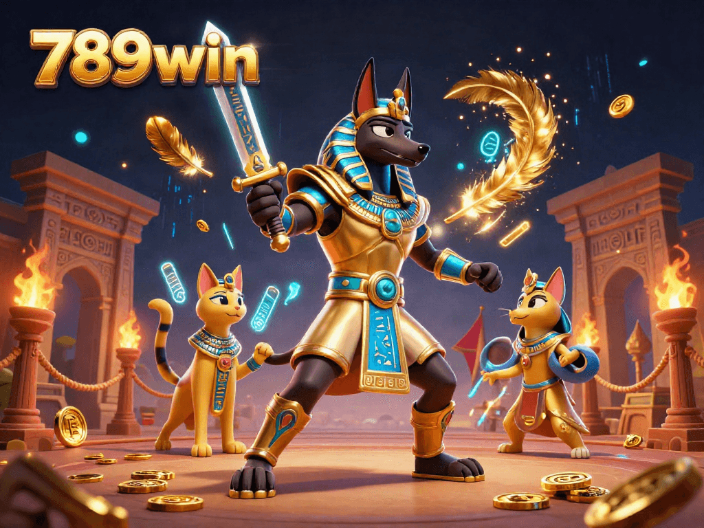 Win exciting rewards at 789win with a vibrant scene of ancient gods and casino elements.