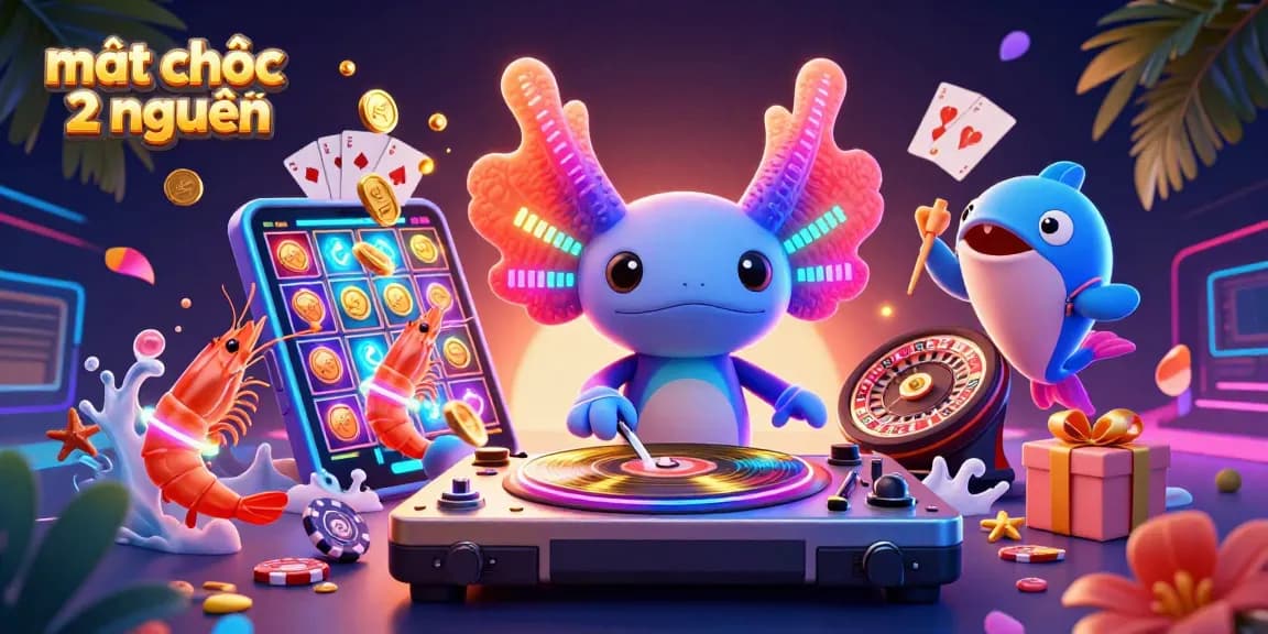 Engage in mạt chước 2 người with a vibrant neon-colored casino scene showcasing lively characters and exciting gaming elements.