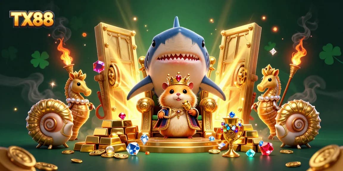 Experience the vibrant TX88 gaming adventure with a golden hamster king and sparkling treasures!