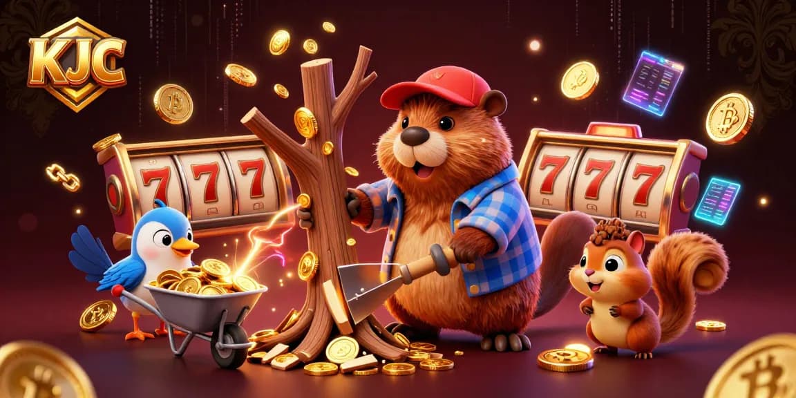 KJC players experience thrilling jackpots as a beaver collects golden coins in the animated casino.
