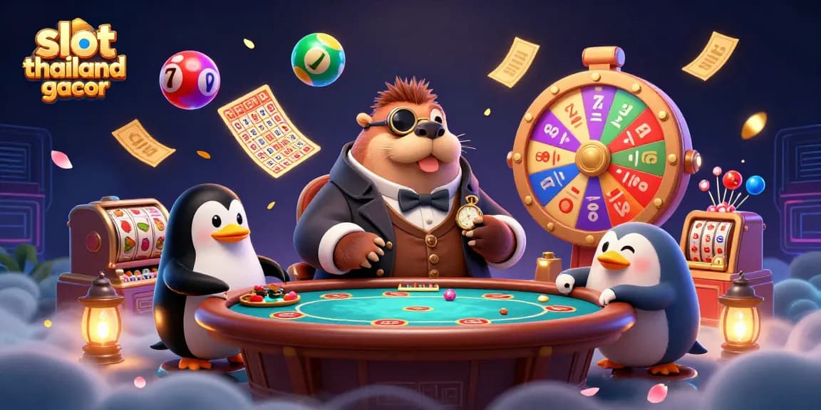 Join the excitement of slot thailand gacor with a whimsical 3D casino illustration featuring unique characters.