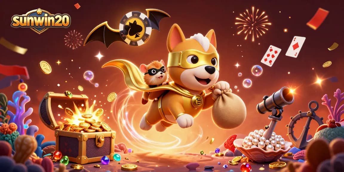 Experience thrilling wins with sunwin20's playful illustration featuring animated casino elements and characters.