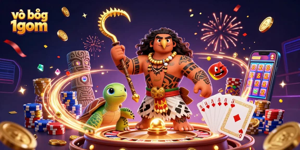 Join the excitement of vào bóng 1gom with vibrant colors and dynamic casino elements featuring a demigod hawk and turtle.