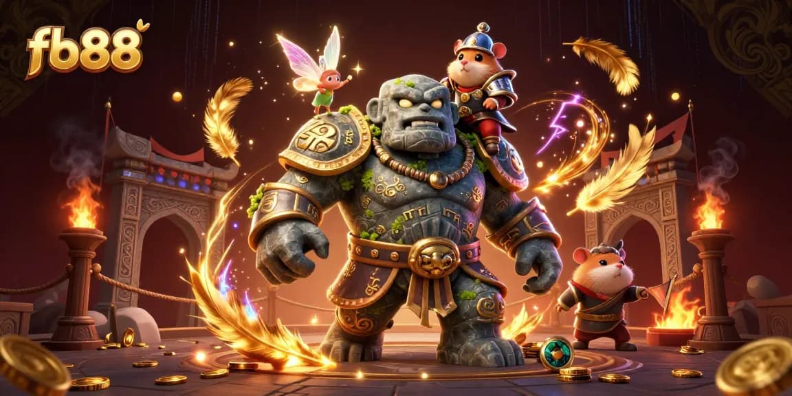 Engage in thrilling action at fb88 casino, where a magical golem and brave knight await excitement!