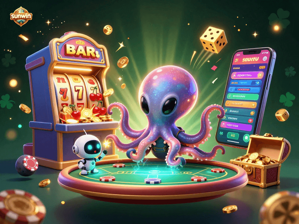 Engage in thrilling gameplay at sunwin with a vibrant 3D alien poker scene featuring exciting casino elements.