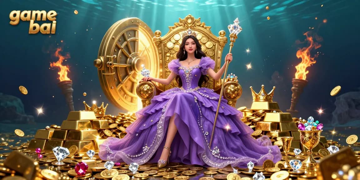 Engage with dynamic game bai action in a vibrant casino scene filled with treasures and jewels.