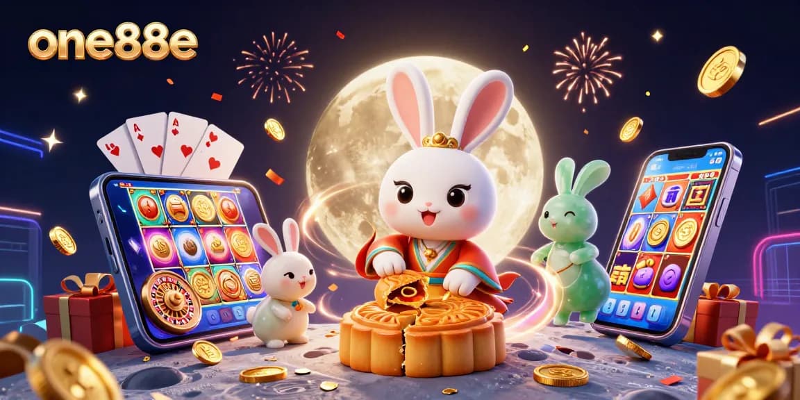 Experience high-stakes gaming with one88e as moon rabbits reveal poker chips and slot game excitement