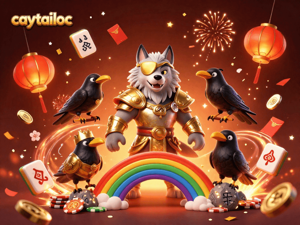 Caytailoc features a vibrant 3D scene with raiding Odin and casino-themed elements, showcasing winning strategies.