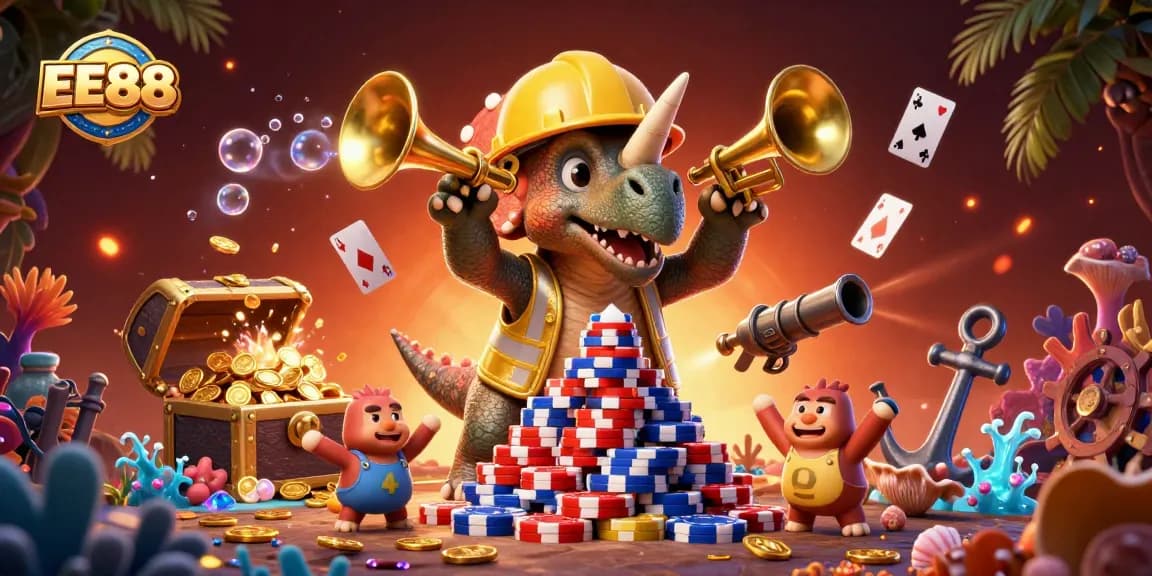 Experience exciting gameplay at EE88 with cartoon characters celebrating gaming wins