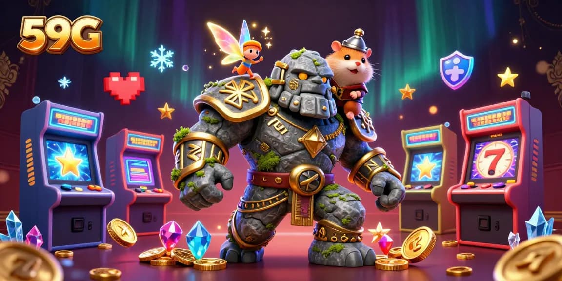 Engage with 59G's online slots and casino experience through vibrant 3D magical illustration