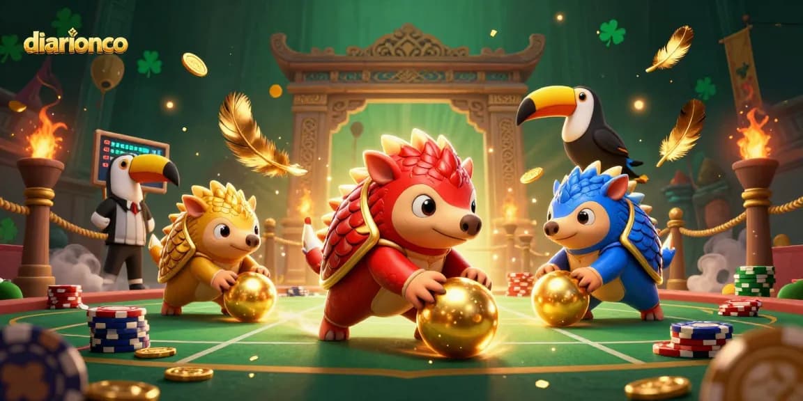 Engage with diarionco's thrilling casino games featuring rival pangolins and vivid elements in a vibrant arena.