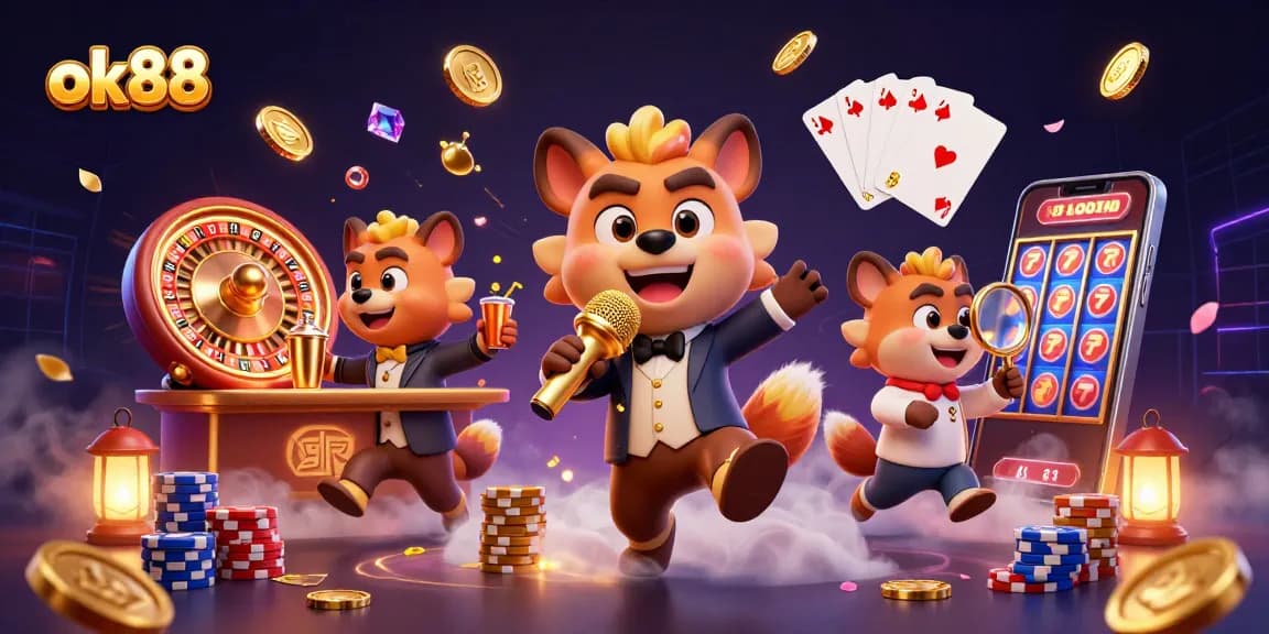 Experience the thrills at ok88's comedy casino club with lively hyena characters and exciting game elements.