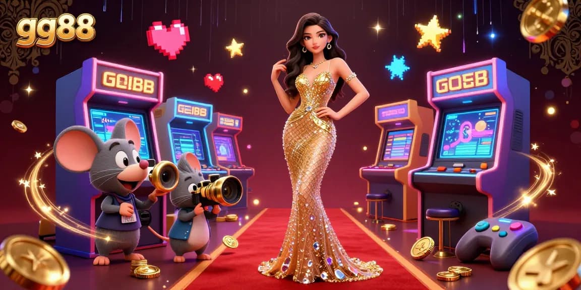 Enhance your gaming experience at gg88 with vibrant visuals of a glamorous scene featuring a stunning character and colorful game elements.