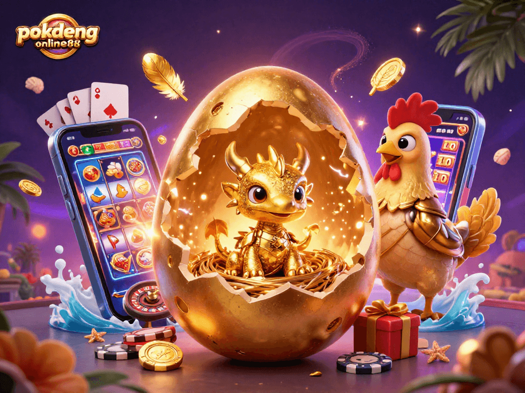 Experience the excitement of pokdeng-online88 as a golden dragon emerges from a poker chip nest.