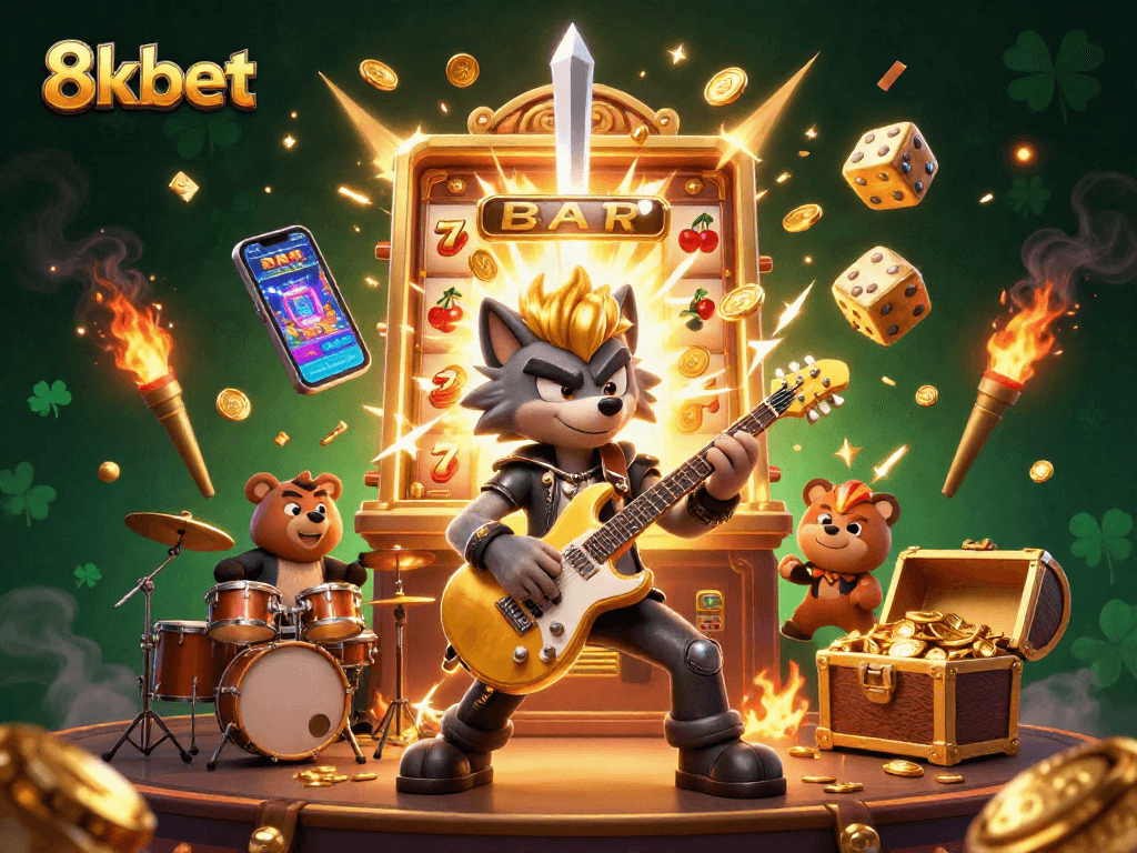 Experience the thrill with 8kbet's dynamic casino scene featuring exhilarating characters and vibrant jackpots.