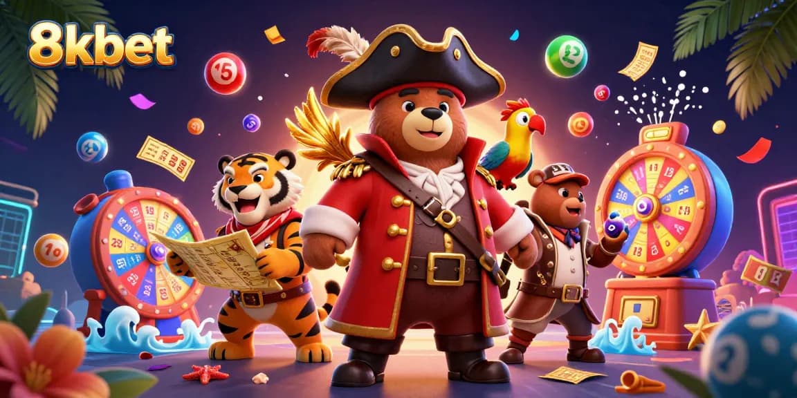 Experience thrilling lottery action with 8xbet as vibrant balls and characters come alive in an exciting casino scene.