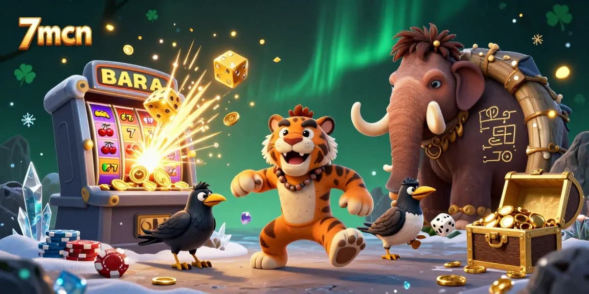 Experience exciting gaming with 7mcn's prehistoric casino featuring slot machines and rich visuals.