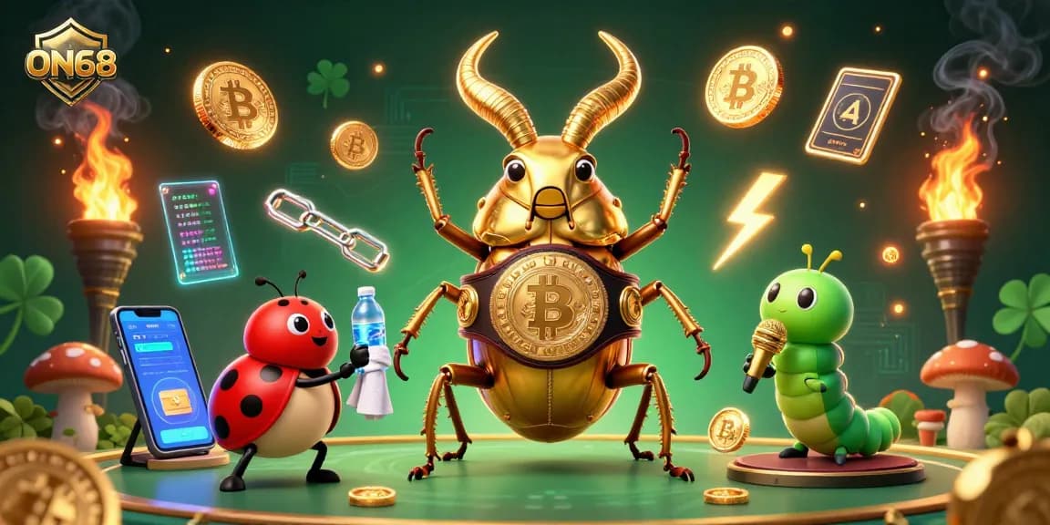 Experience the thrilling action of ON68 with a golden stag beetle champion in a dynamic sports betting scene.